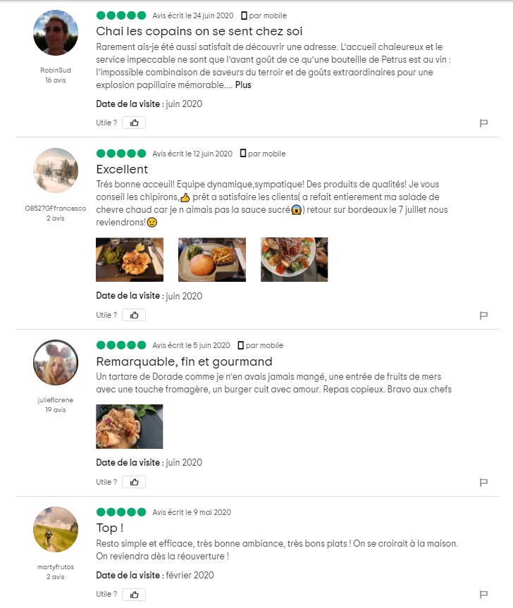 avis clients restaurant chai les copains à bordeaux