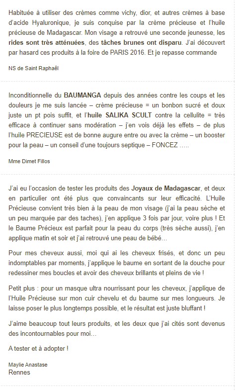 avis clients sur les produits bio les joyaux de madagascar boutique 13006 marseille
