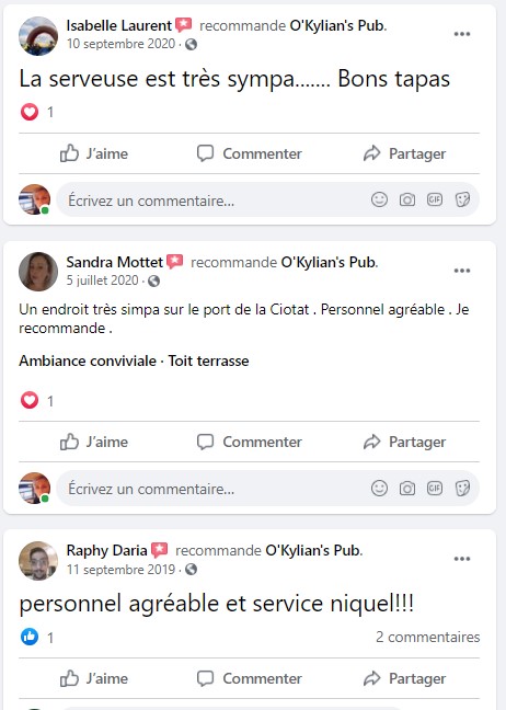 avis clients sur le bar O'Kylian's Pub à La Ciotat