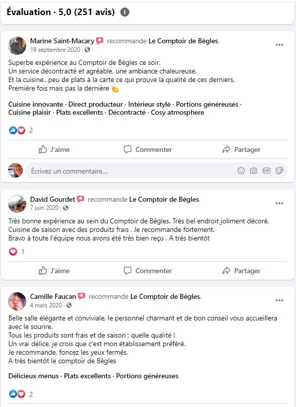 avis clients restaurant le comptoir de bègles