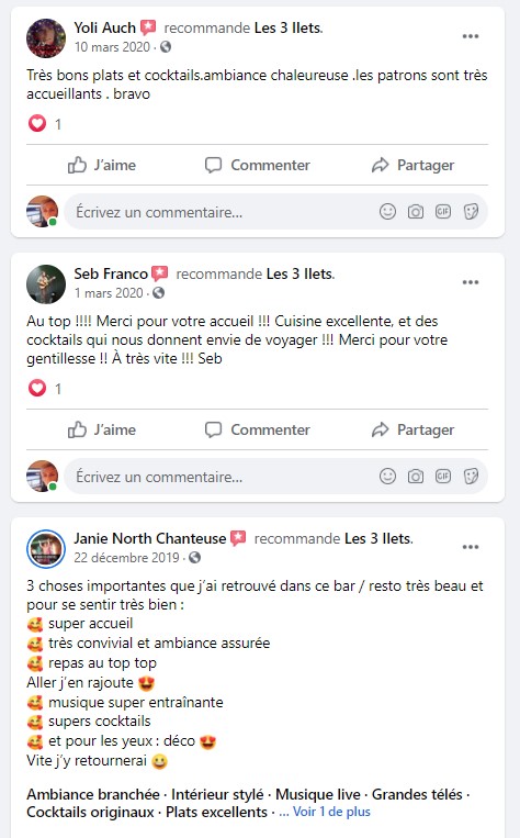 avis clients sur les 3 ilets à saint sulpice de faleyrens