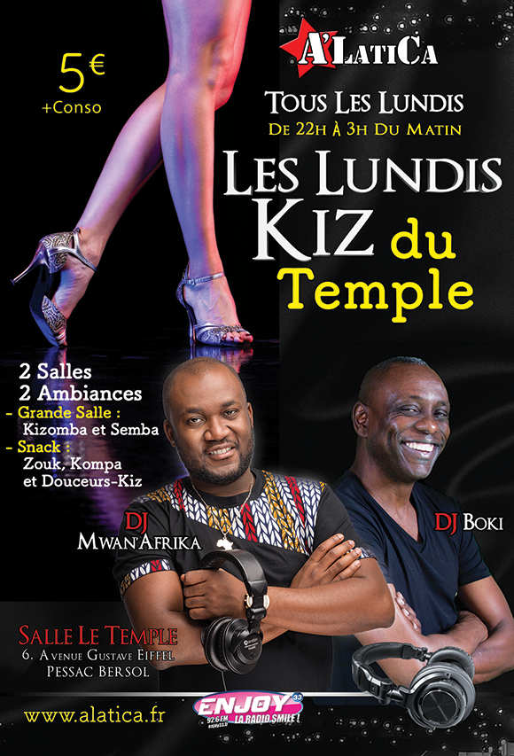Soirée Kizomba tous les lundis au Temple avec A’LatiCa à Pessac
