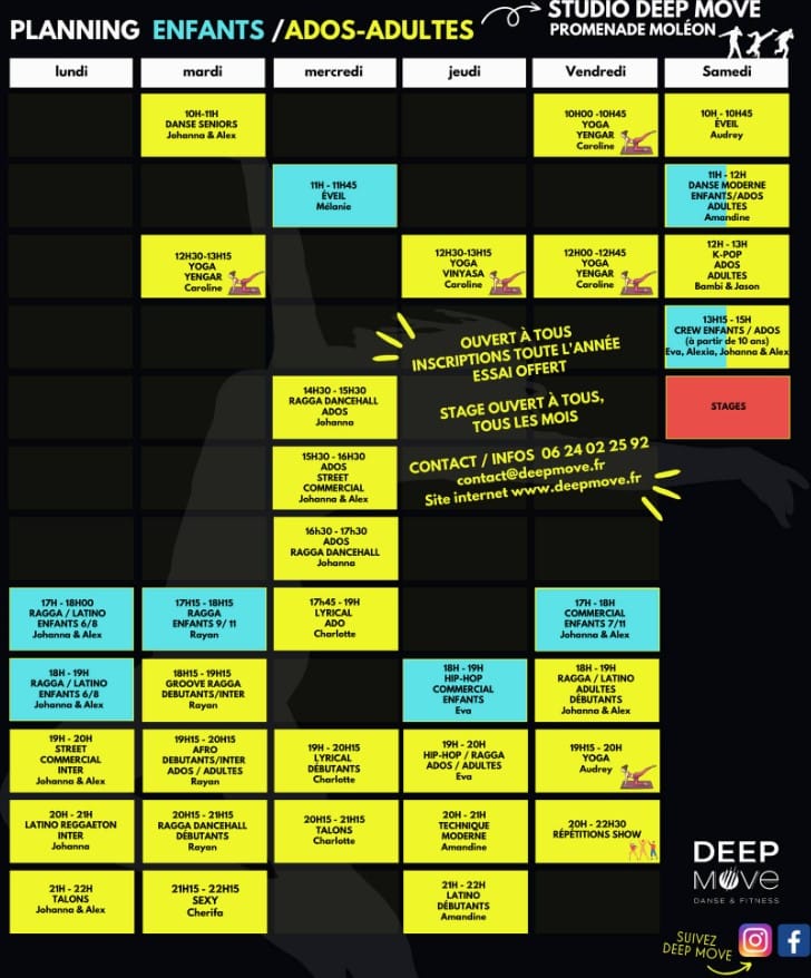 Plaaning des cours de fitness et danses Salle Deep-move à Langon en gironde