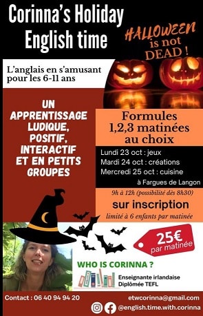 Ateliers jeux ou cuisine ou créations en Anglais avec les enfants sur le thème d'Halloween avec Corinna's Holiday English time - Fargues-de-Langon - De 6 à 11 ans