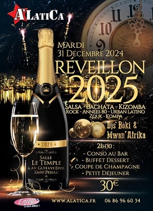 Soirée réveillon SBK – Nouvel An 2025 avec A’LatiCa au Temple à Pessac